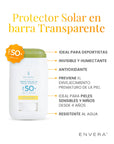 Envera Protector Solar en barra stick transparente FPS50+ UVA/UVB PA++++ 15 gr