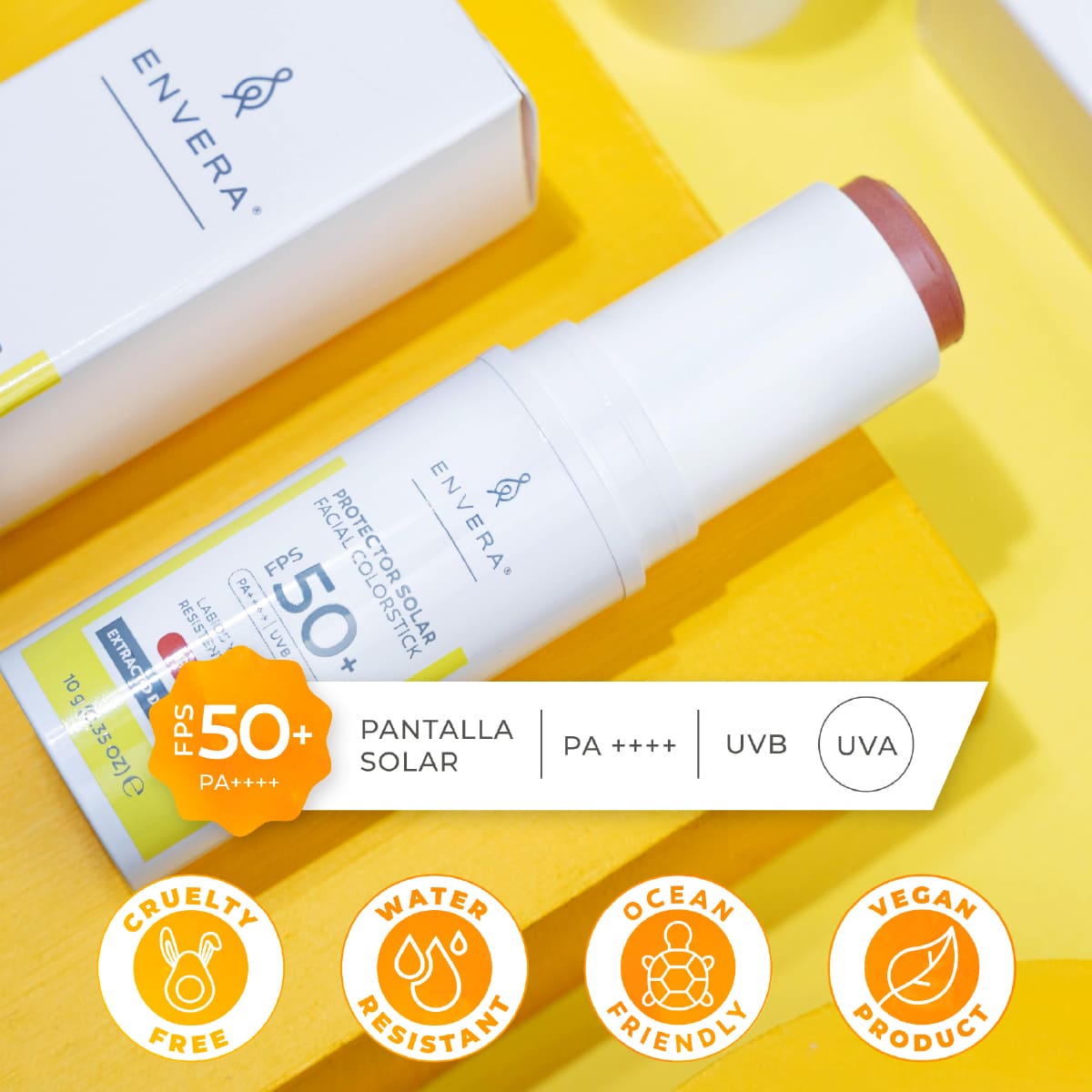 Envera Protector Solar en barra con color Peachy FPS50+ UVA/UVB PA++++ 50 ml