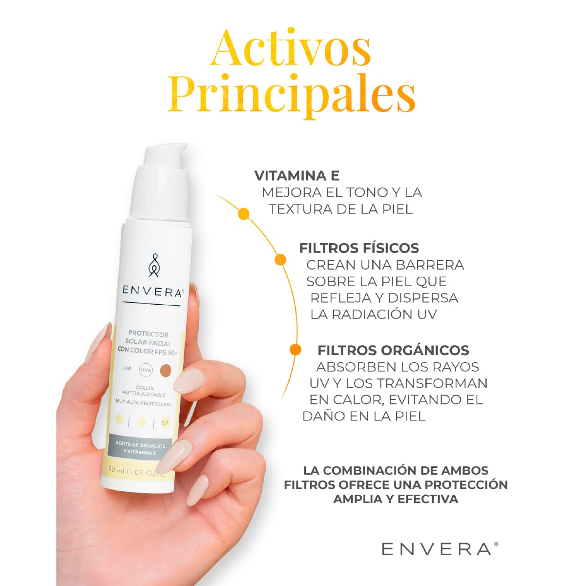 Envera Protector Solar FPS50+ UVA/UVB con color Medium 50 ml