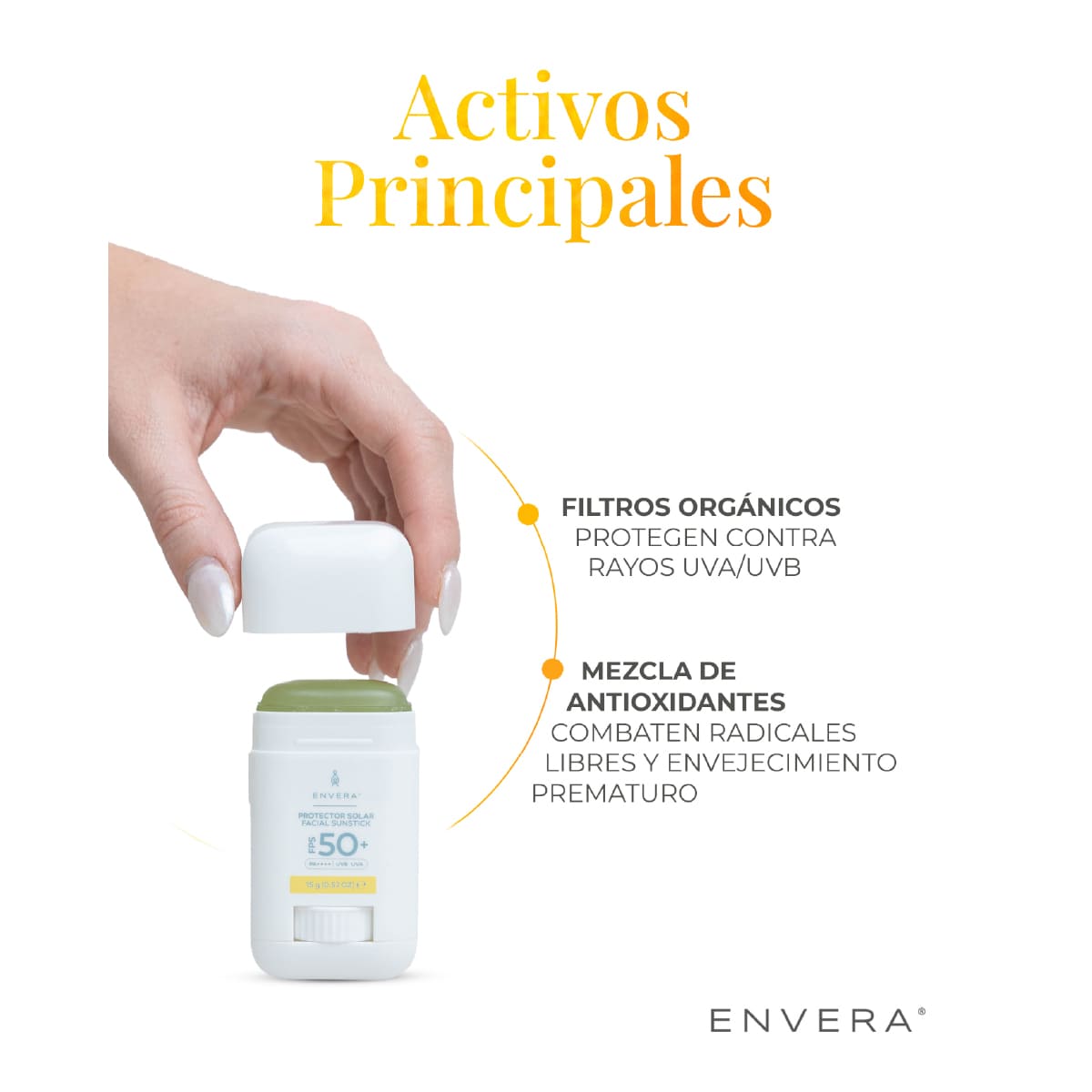 Envera Protector Solar en barra stick transparente FPS50+ UVA/UVB PA++++ 15 gr