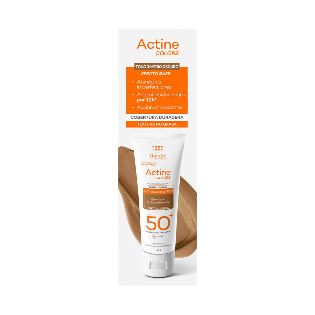 Darrow Actine Colors Protector Solar FPS50+ para piel grasa tono Oscuro 40 gr