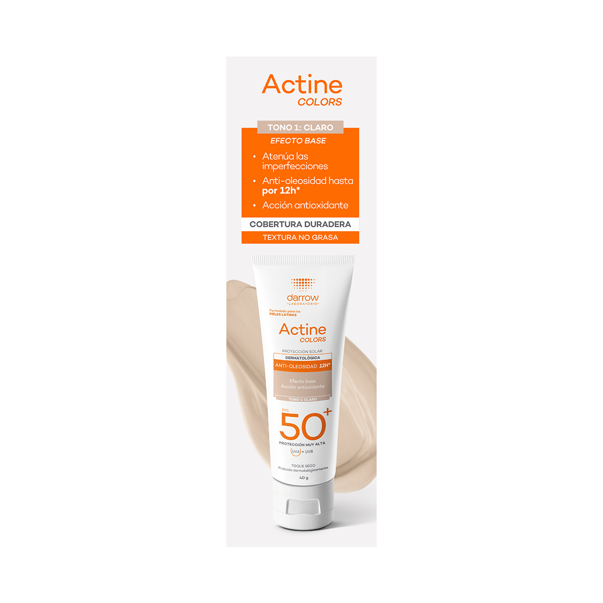 Darrow Actine Colors Protector Solar FPS50+ para piel grasa tono Claro 40 gr