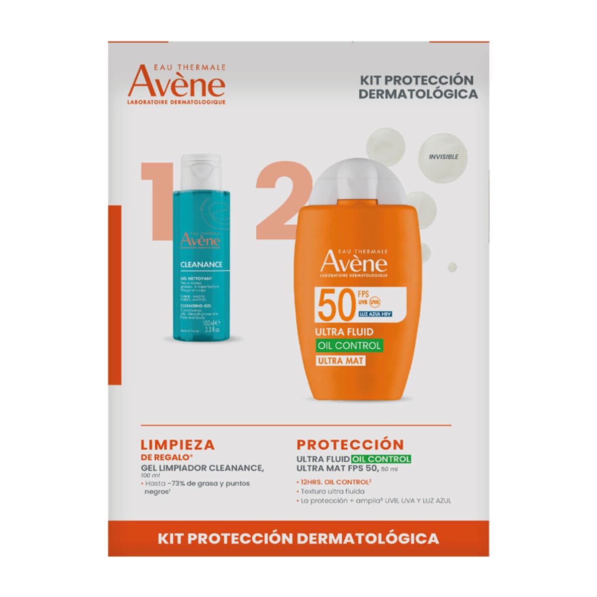Avene Kit Protector Solar Ultra Fluid Oil Control Ultra Mat FPS50 50ml + Cleanance Gel Limpiador 100ml