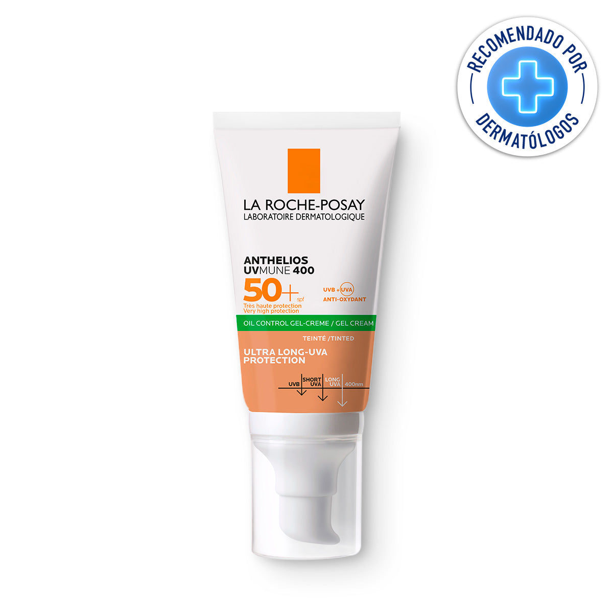 La Roche-Posay Protector Solar Anthelios UVMune 400 Oil Control Gel-Crema con color FPS 50+ para piel grasa, mixta y con tendencia a imperfecciones 50 ml