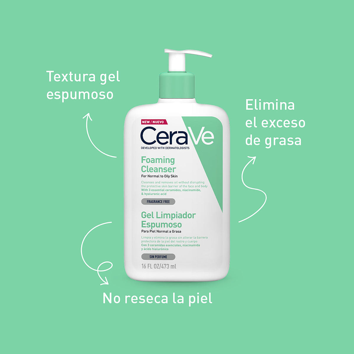 CeraVe Gel limpiador facial espumoso 473 ml