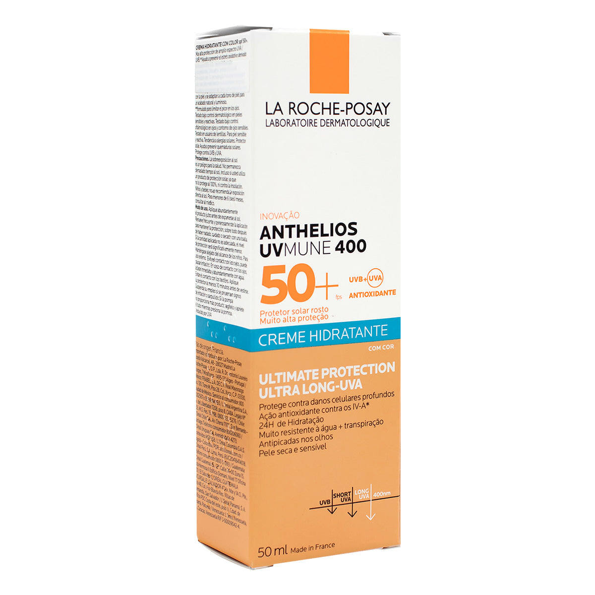 La Roche-Posay Crema Hidratante con color Anthelios UVMune 400 FPS 50+ Protector solar facial para piel sensible 50 ml