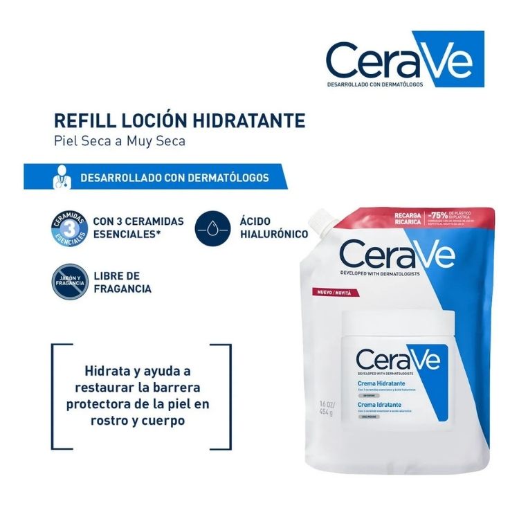 CeraVe Crema Hidratante Refill con Ceramidas y Ácido Hialurónico 454 ml
