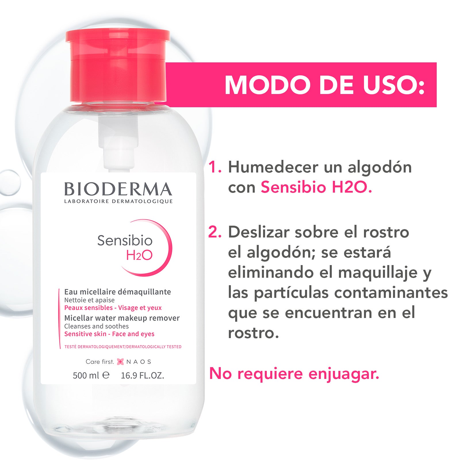 Bioderma Sensibio H2O Bomba Inversa Agua micelar desmaquillante piel sensible 500 ml