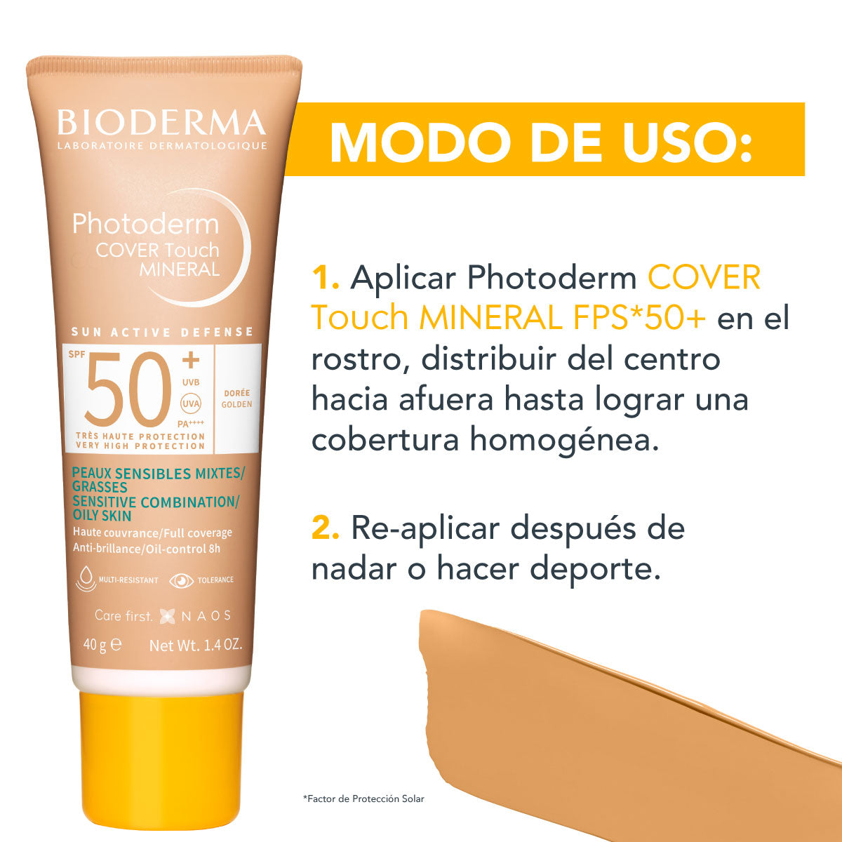 Bioderma Photoderm Cover Touch FPS50+ con color tono dorado 40 ml