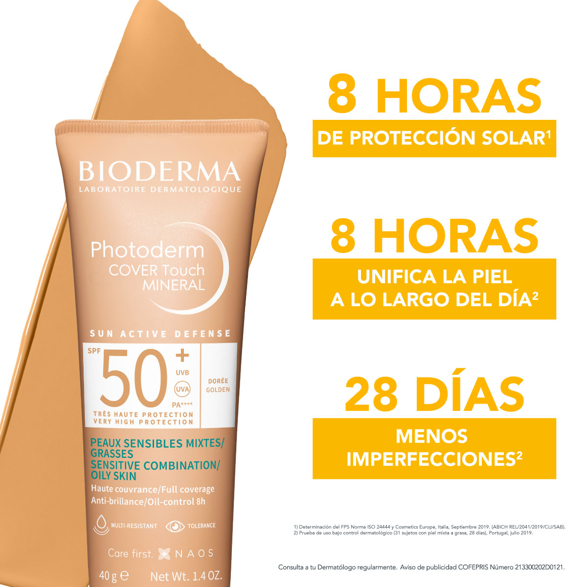 Bioderma Photoderm Cover Touch FPS50+ con color tono dorado 40 ml
