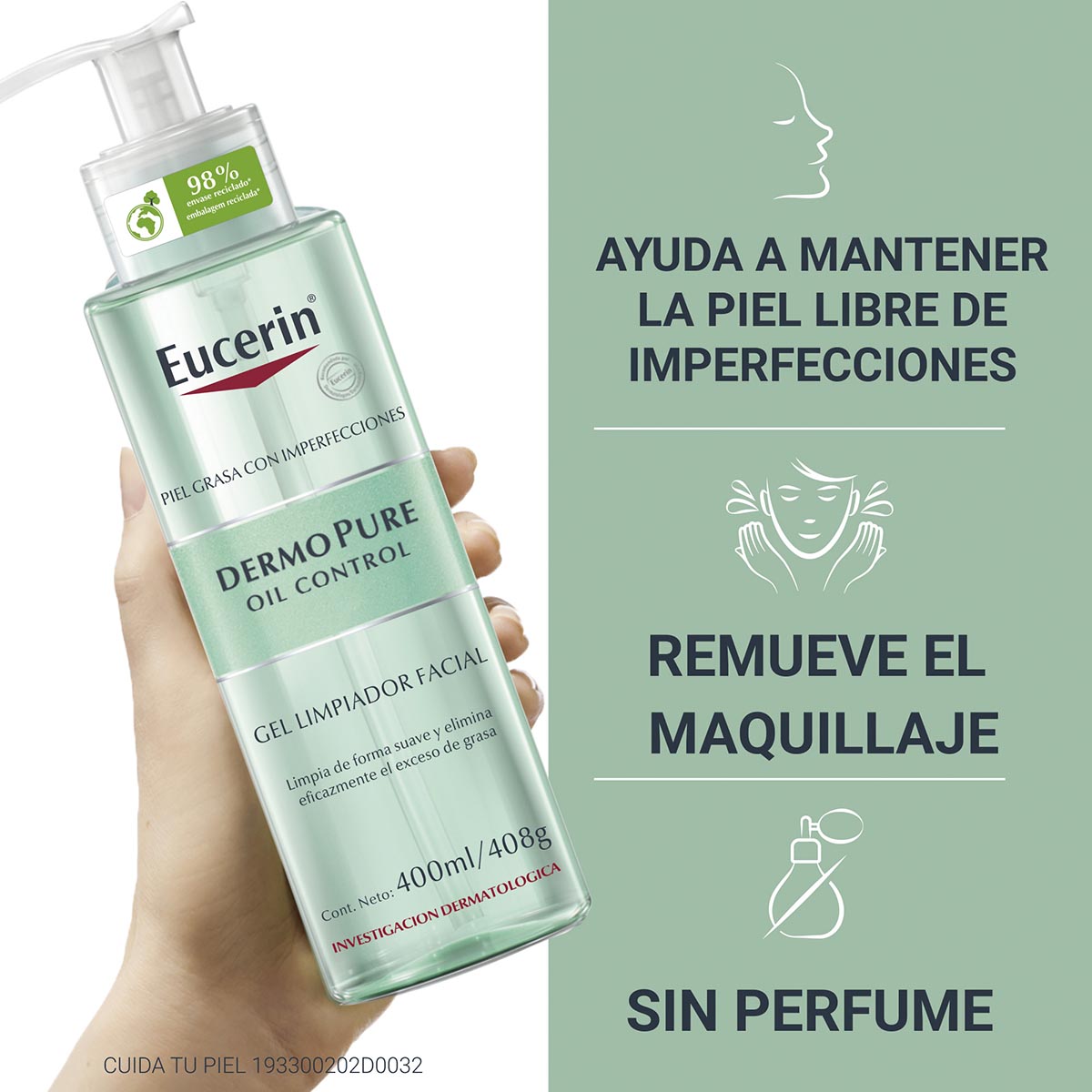 Eucerin Dermopure Gel limpiador para piel grasa y con tendencia acneica 400 ml