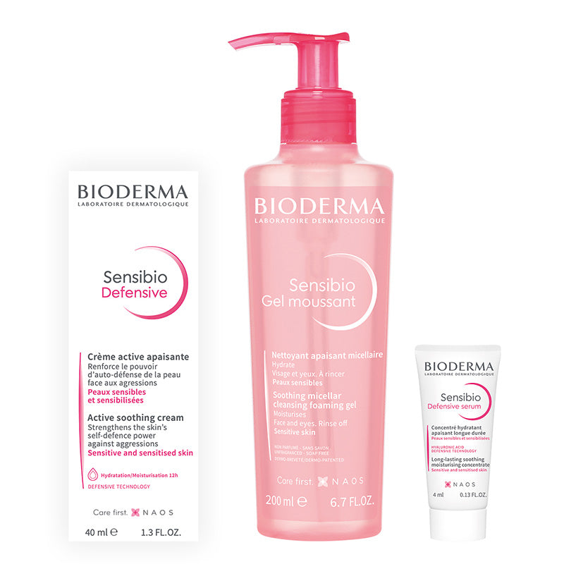 Bioderma Kit Sensibio gel moussant 200ml + Sensibio defensive 40ml + Sensibio defensive serum mini 4ml.