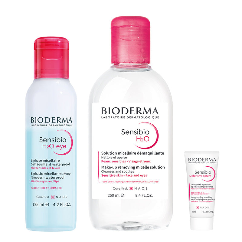 Bioderma Kit Sensibio H2O eye 125ml + Sensibio H2O 250ml + Sensibio Defensive serum 4ml.