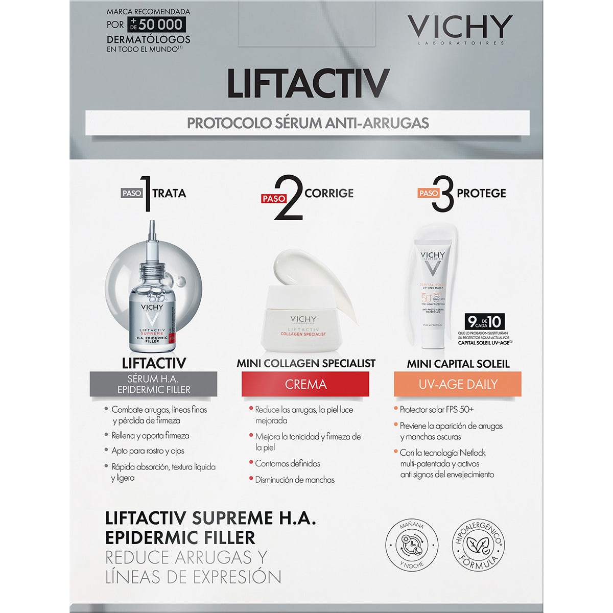 Vichy Kit Liftactiv Supreme Epidermic Filler Antiarrugas 30 ml + Capital Soleil Uv-Age Daily 15 ml + Liftactiv Crème Collagen Specialist 15 ml