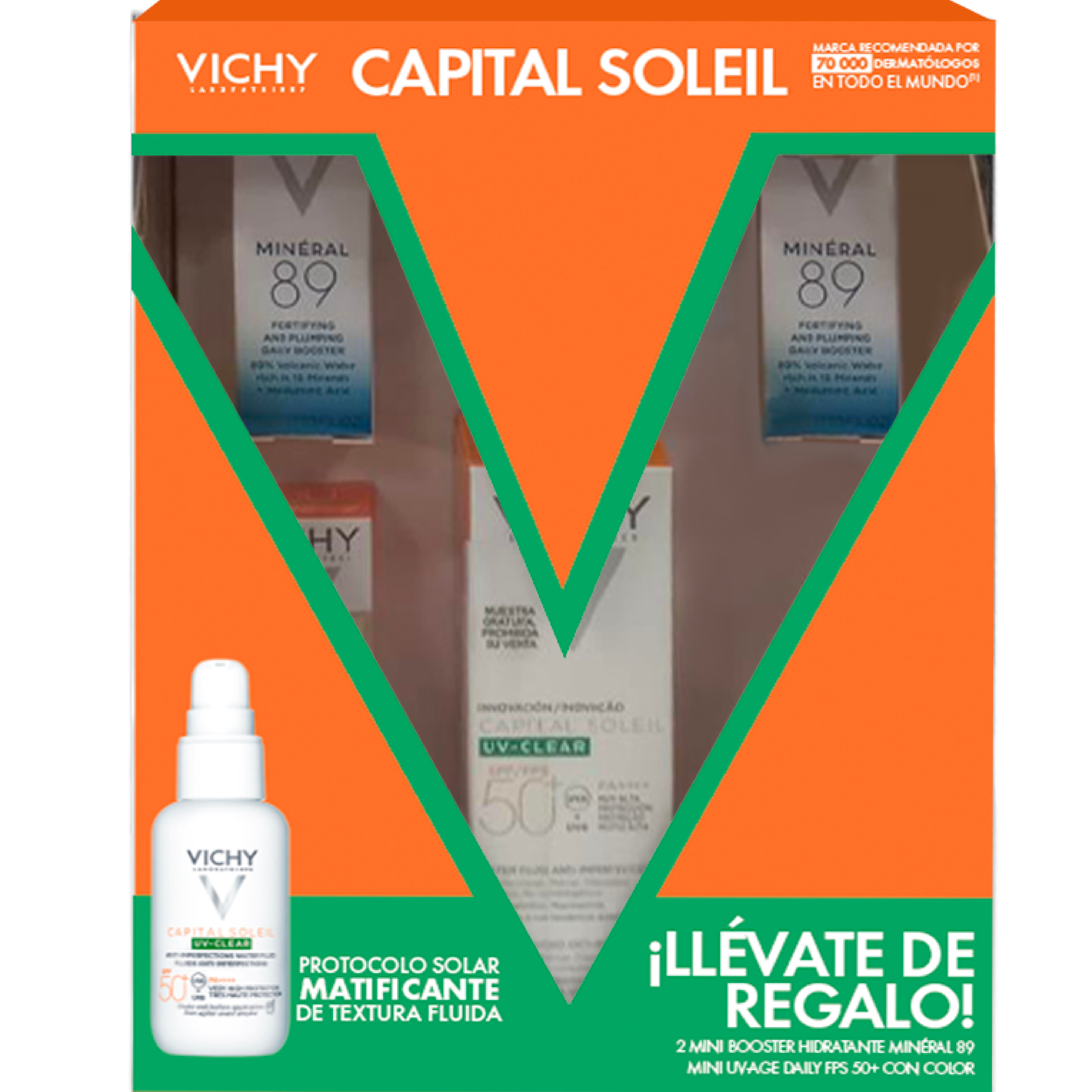 Vichy Kit Capital soleil uv-clear 40 ml + Capital soleil uv-age daily teinté 3 ml + Mineral 89 3 ml + Mineral 89 3 ml