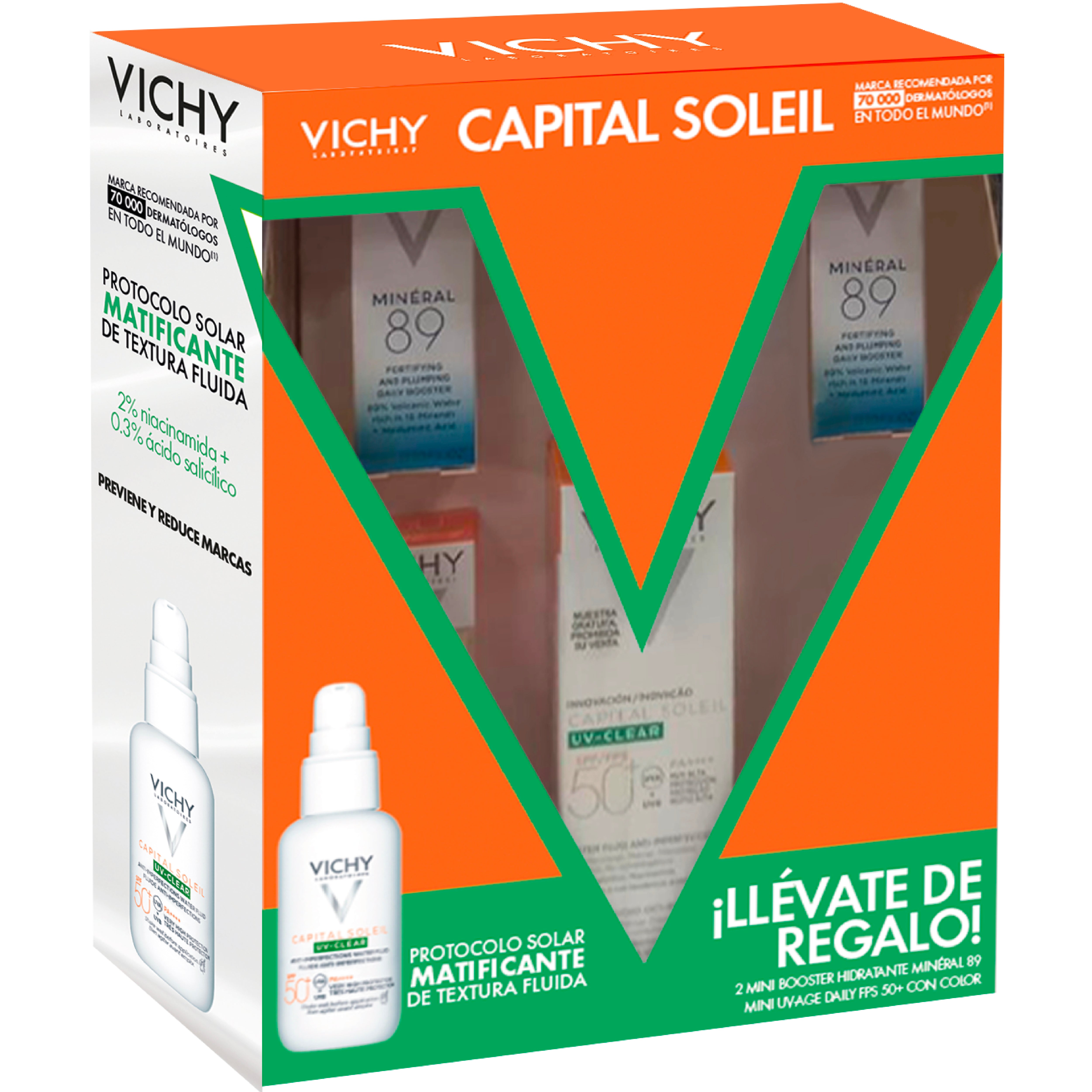 Vichy Kit Capital soleil uv-clear 40 ml + Capital soleil uv-age daily teinté 3 ml + Mineral 89 3 ml + Mineral 89 3 ml