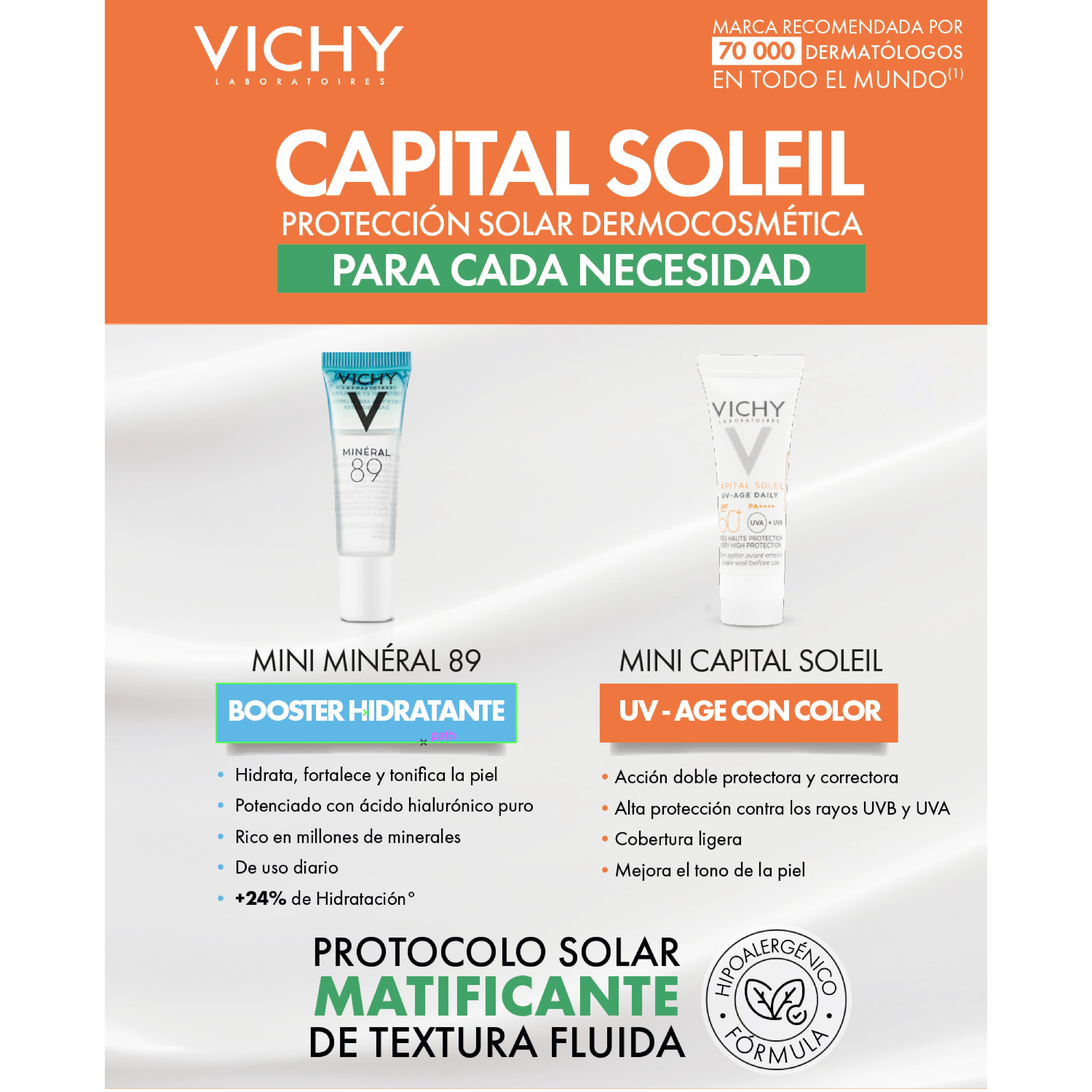 Vichy Kit Capital soleil uv-clear 40 ml + Capital soleil uv-age daily teinté 3 ml + Mineral 89 3 ml + Mineral 89 3 ml