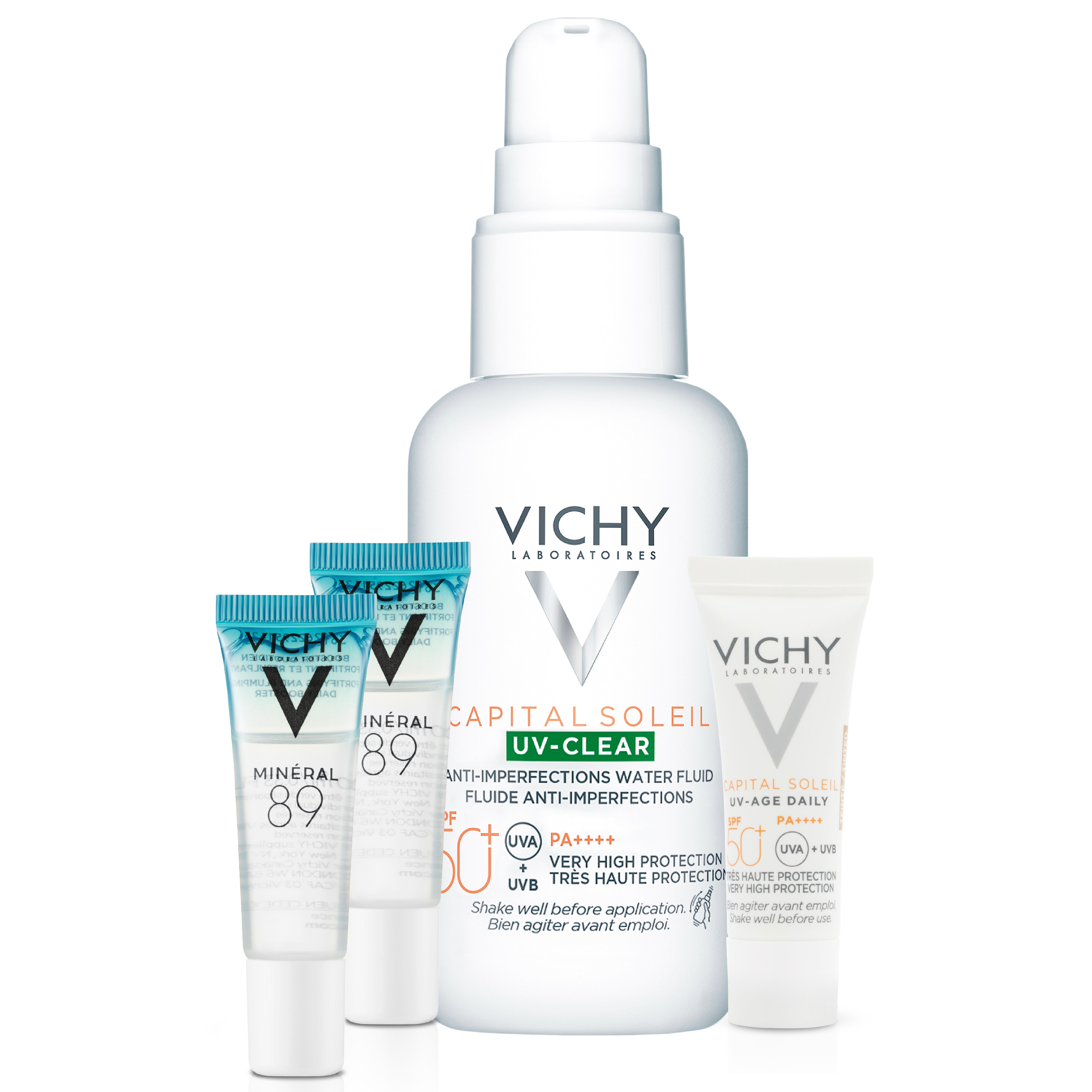 Vichy Kit Capital soleil uv-clear 40 ml + Capital soleil uv-age daily teinté 3 ml + Mineral 89 3 ml + Mineral 89 3 ml