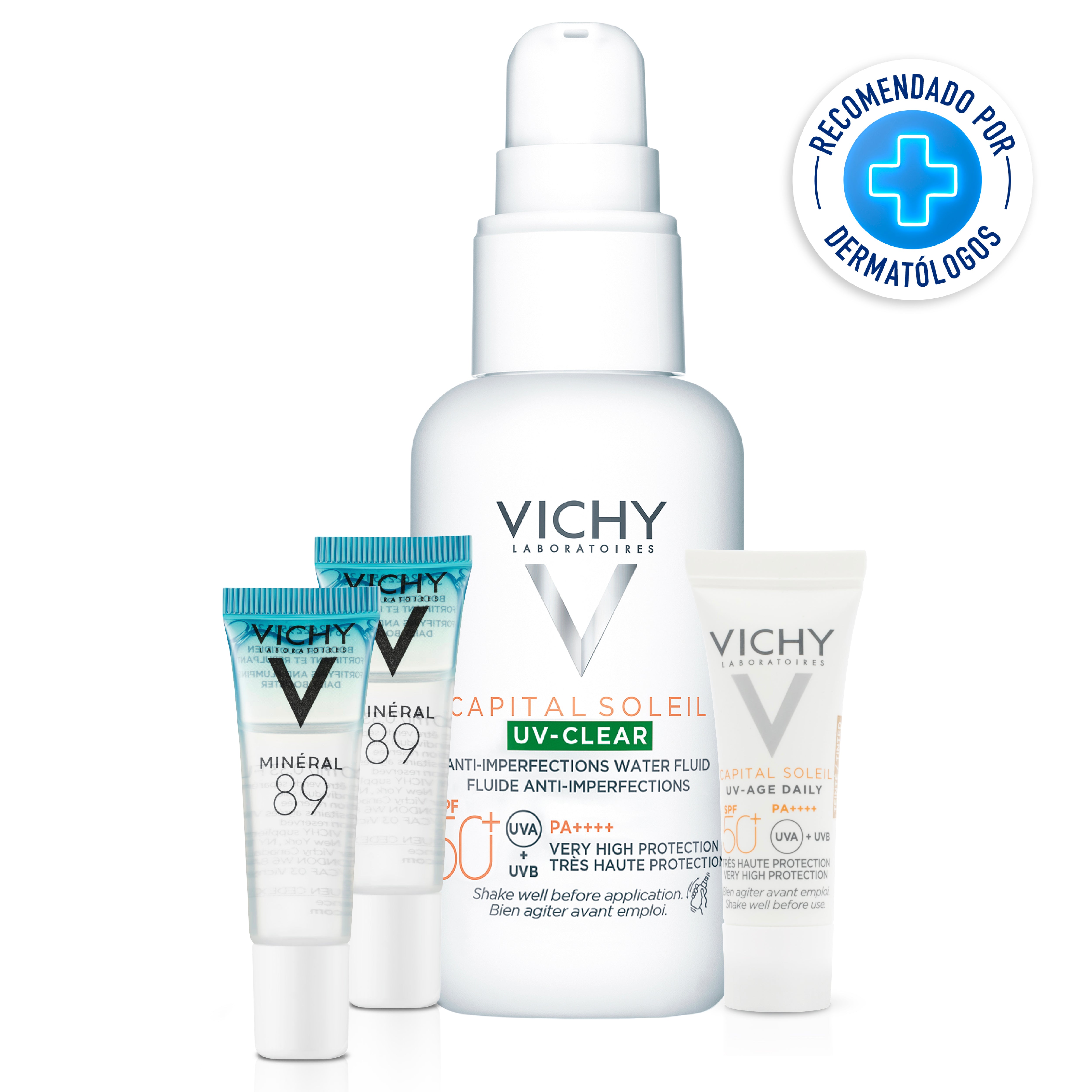 Vichy Kit Capital soleil uv-clear 40 ml + Capital soleil uv-age daily teinté 3 ml + Mineral 89 3 ml + Mineral 89 3 ml