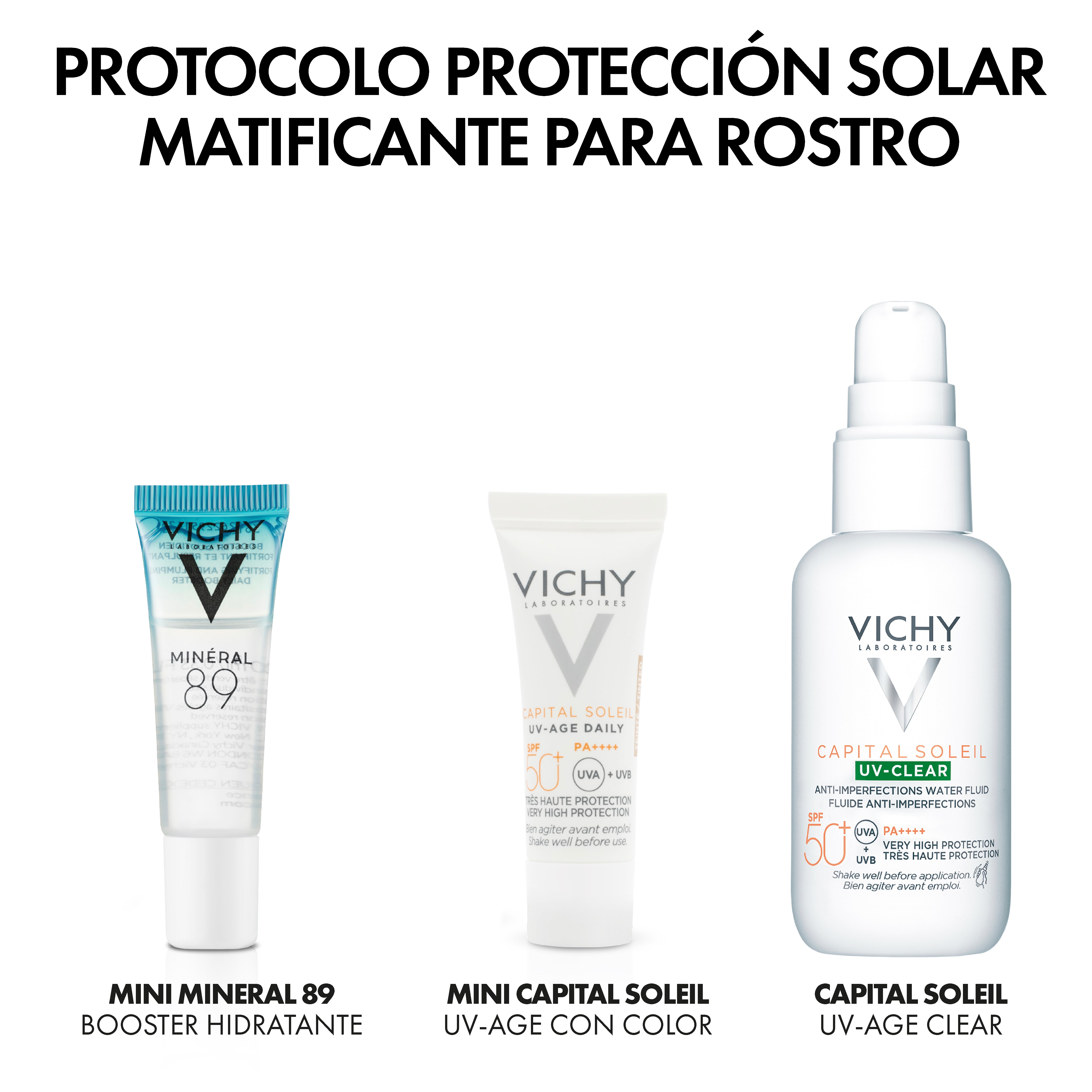 Vichy Kit Capital soleil uv-clear 40 ml + Capital soleil uv-age daily teinté 3 ml + Mineral 89 3 ml + Mineral 89 3 ml