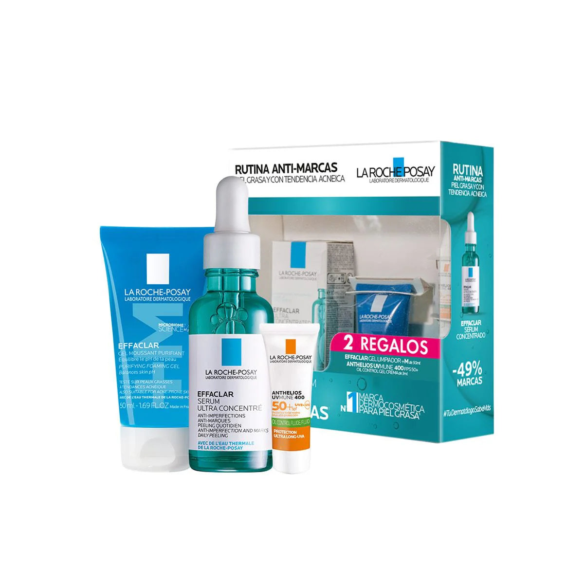 La Roche Posay kit-effaclar serum ultra concentrado 30ml+effaclar gel moussant 50ml+anthelios uv mune 400 3ml