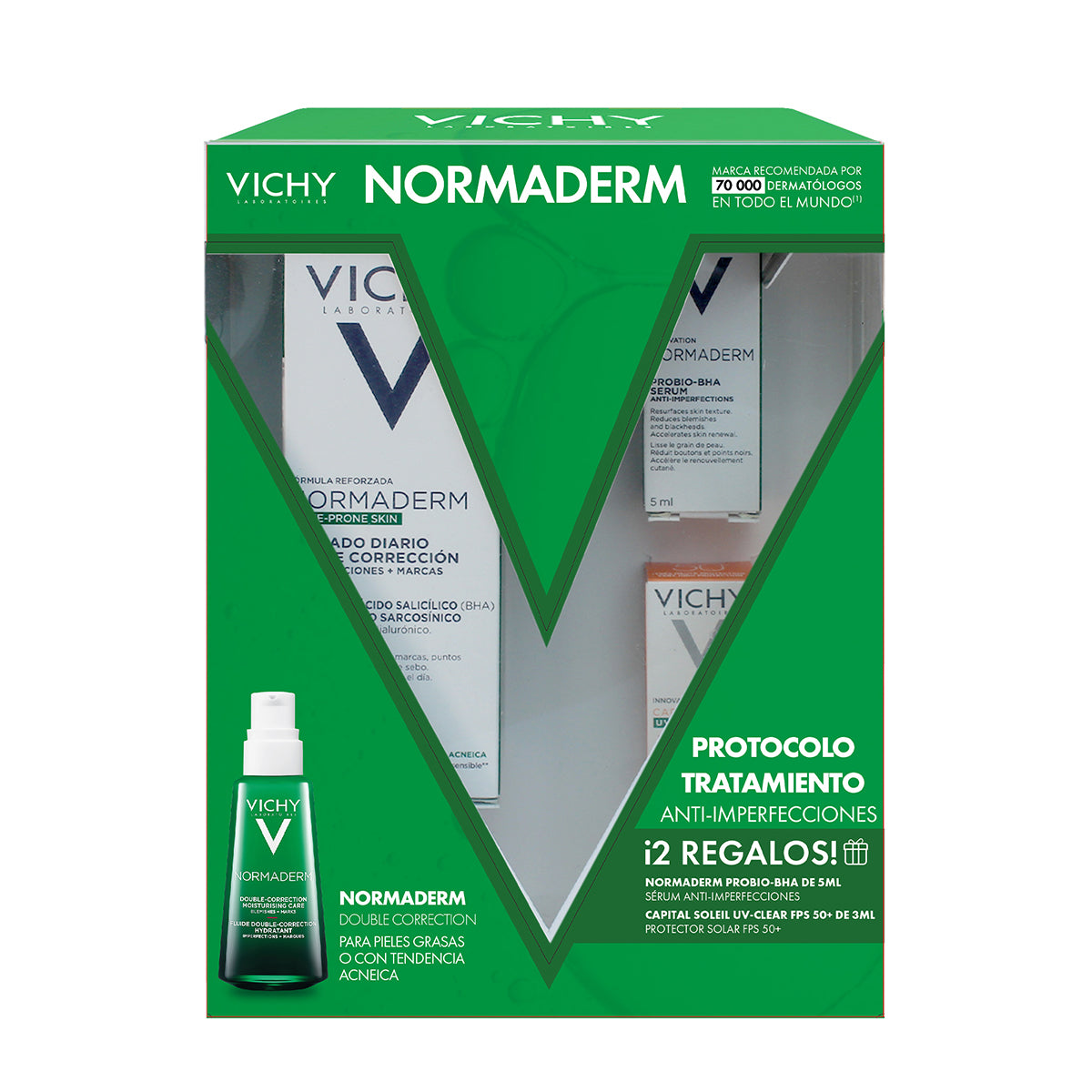 Vichy Kit Normaderm tratamiento anti-imperfecciones 50 ml + Normaderm anti-imperfecciones 50 ml + Normaderm Sérum anti-imperfecciones 5 ml + Capital soleil uv-mune clear 3 ml
