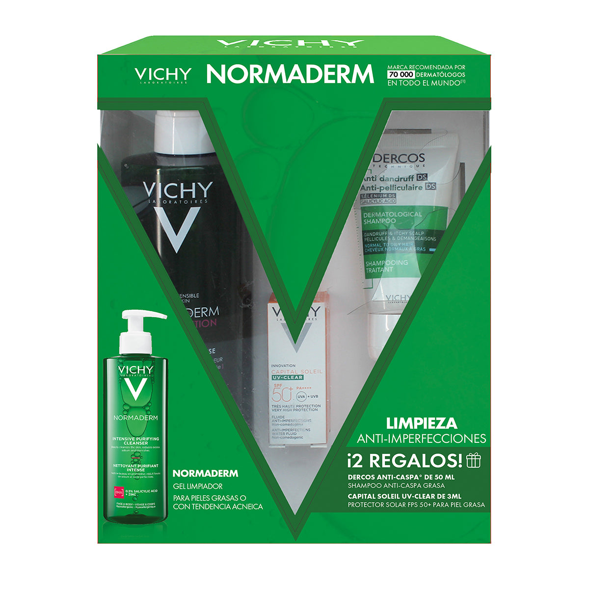 Vichy Kit Normaderm intensive purifying cleanser 400 ml + Dercos anti dandruff 50 ml + Capital soleil uv-clear spf50+ 3 ml