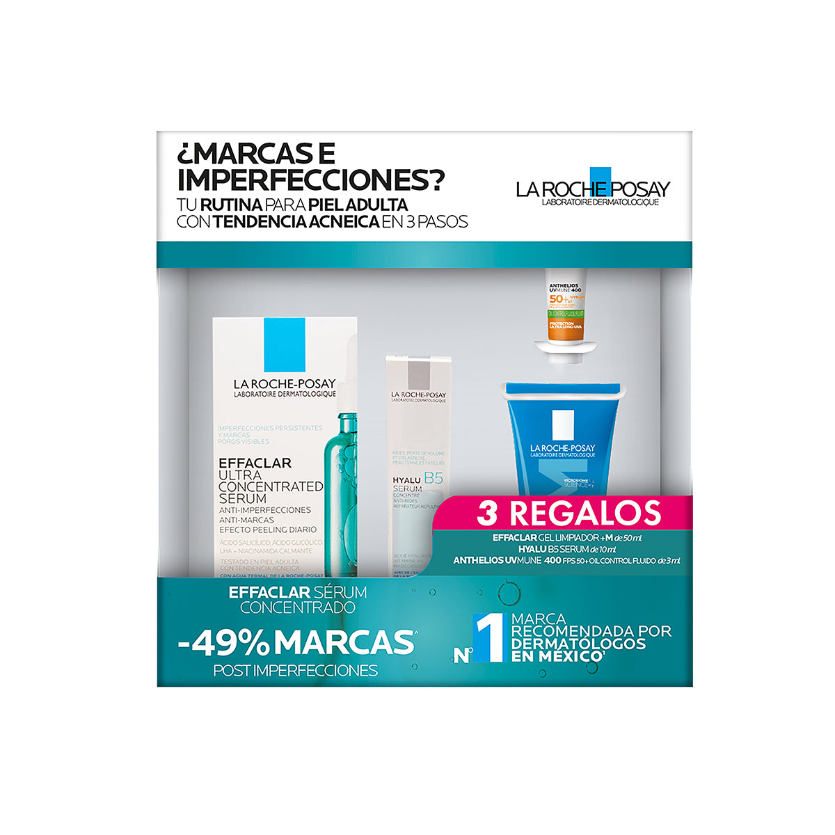 La Roche-Posay Kit Effaclar Ultra Concentrated Sérum 30 ml + Hyalu B5 Sérum 10 ml + Effaclar Gel Moussant 50 ml + Anthelios UV Mune 400 3 ml