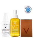 Vichy Kit Capital Soleil Agua de Protección Solar SPF50 200 ml + Capital Soleil UV-Age Daily SPF 50+ 40 ml + Identificador de Maleta