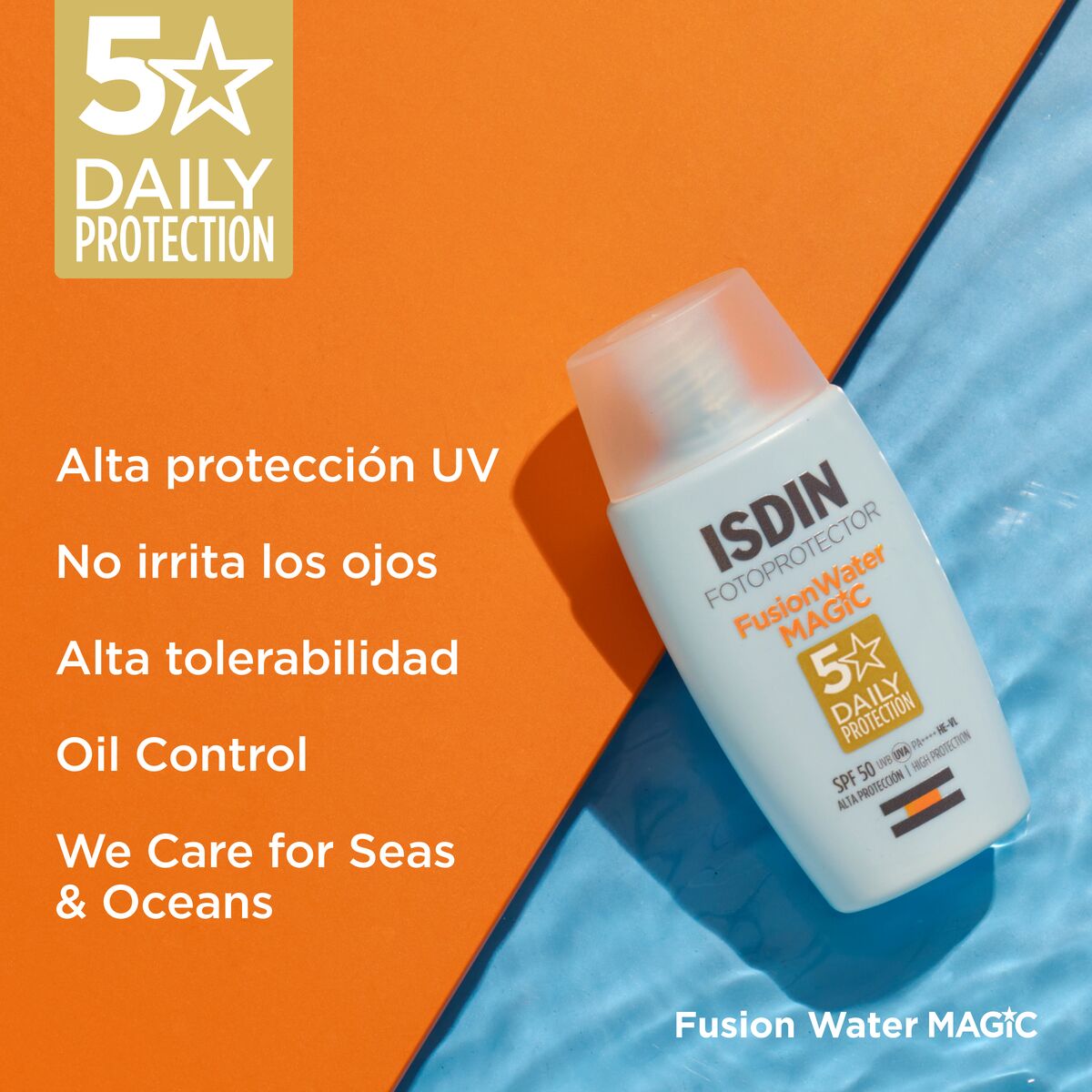 Isdin  Fusion Water Magic SPF50+, fotoprotector para todo tipo de piel 50ml.