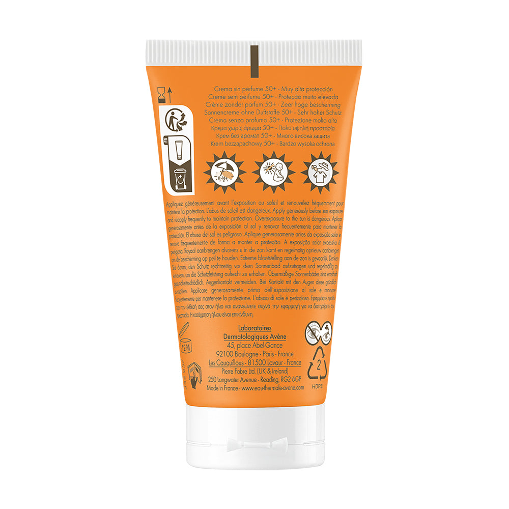 Avene Protector solar en crema FPS50+ sin color acabado invisible para piel sensible 50 ml