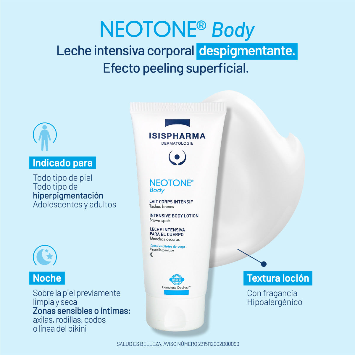 Neotone body despigmentante corporal 100ml.