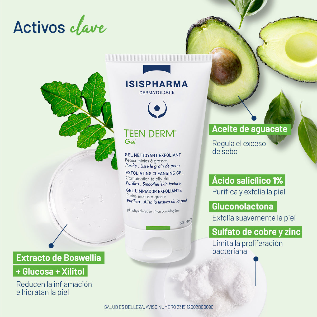 Isispharma Teen derm gel exfoliante para pieles mixtas a grasas 150ml.