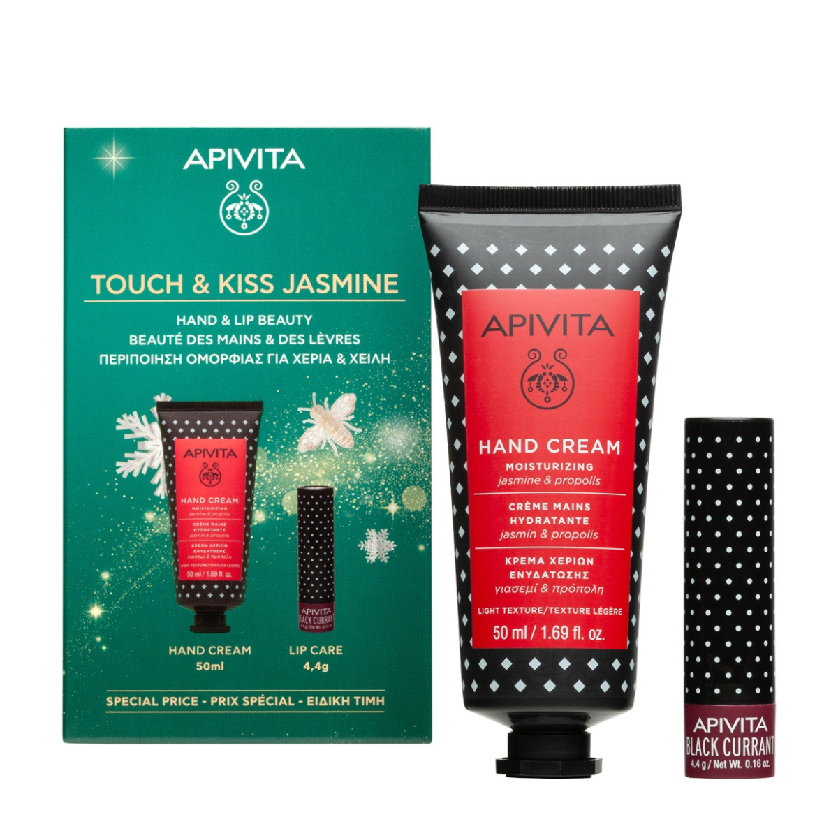 Apivita Kit Crema de Manos Hidratante 50 ml + Bálsamo Labial con Color 4.4 g
