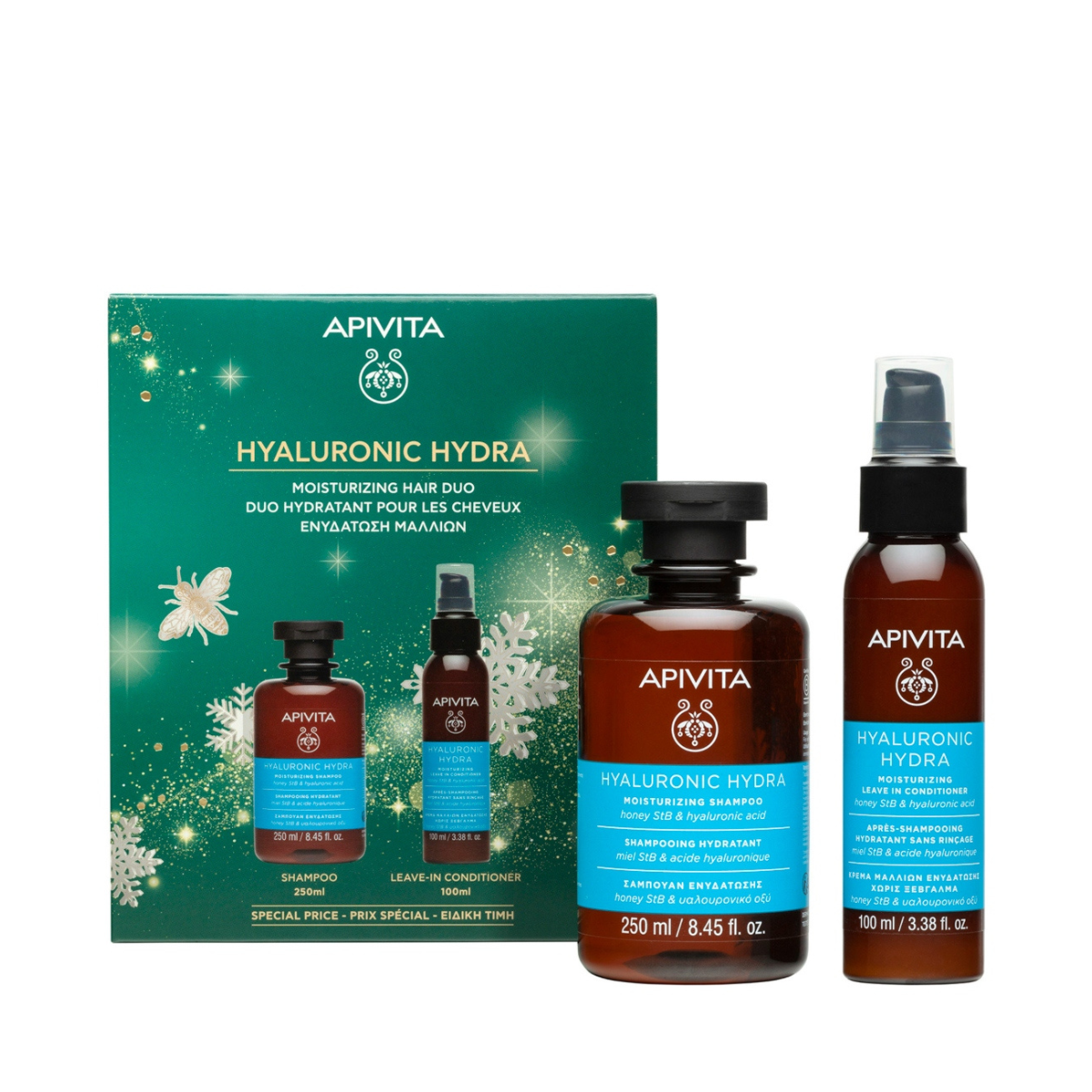Apivita Kit Shampoo Hidratante 250 ml + Acondicionador Hidratante Leave-In 100 ml