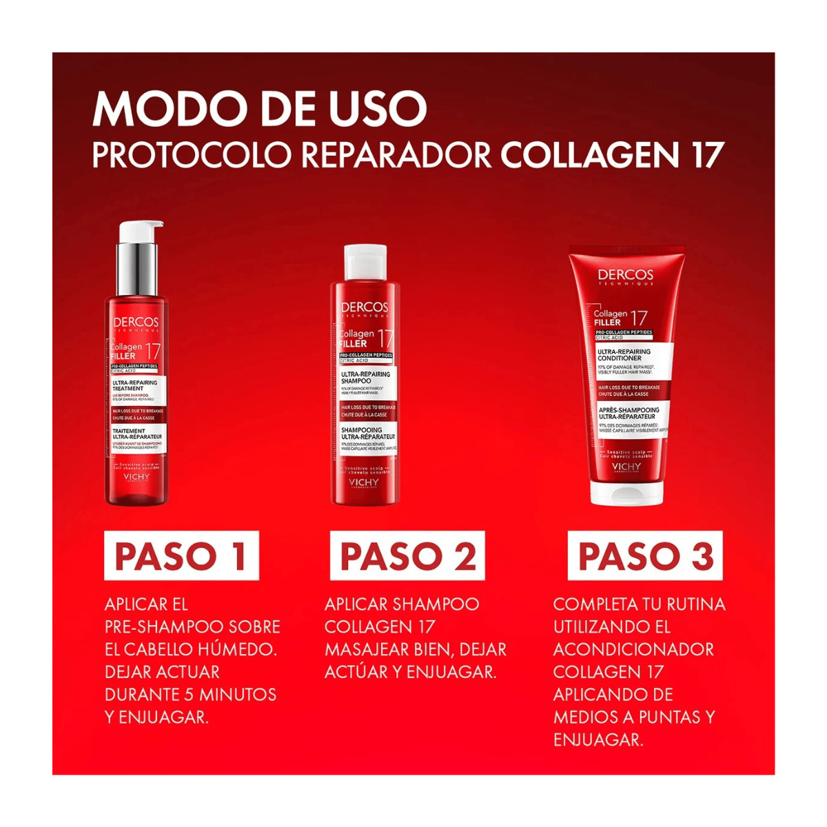 Vichy Dercos Collagen 17 Filler Tratamiento Reparador De Daño 150 Ml
