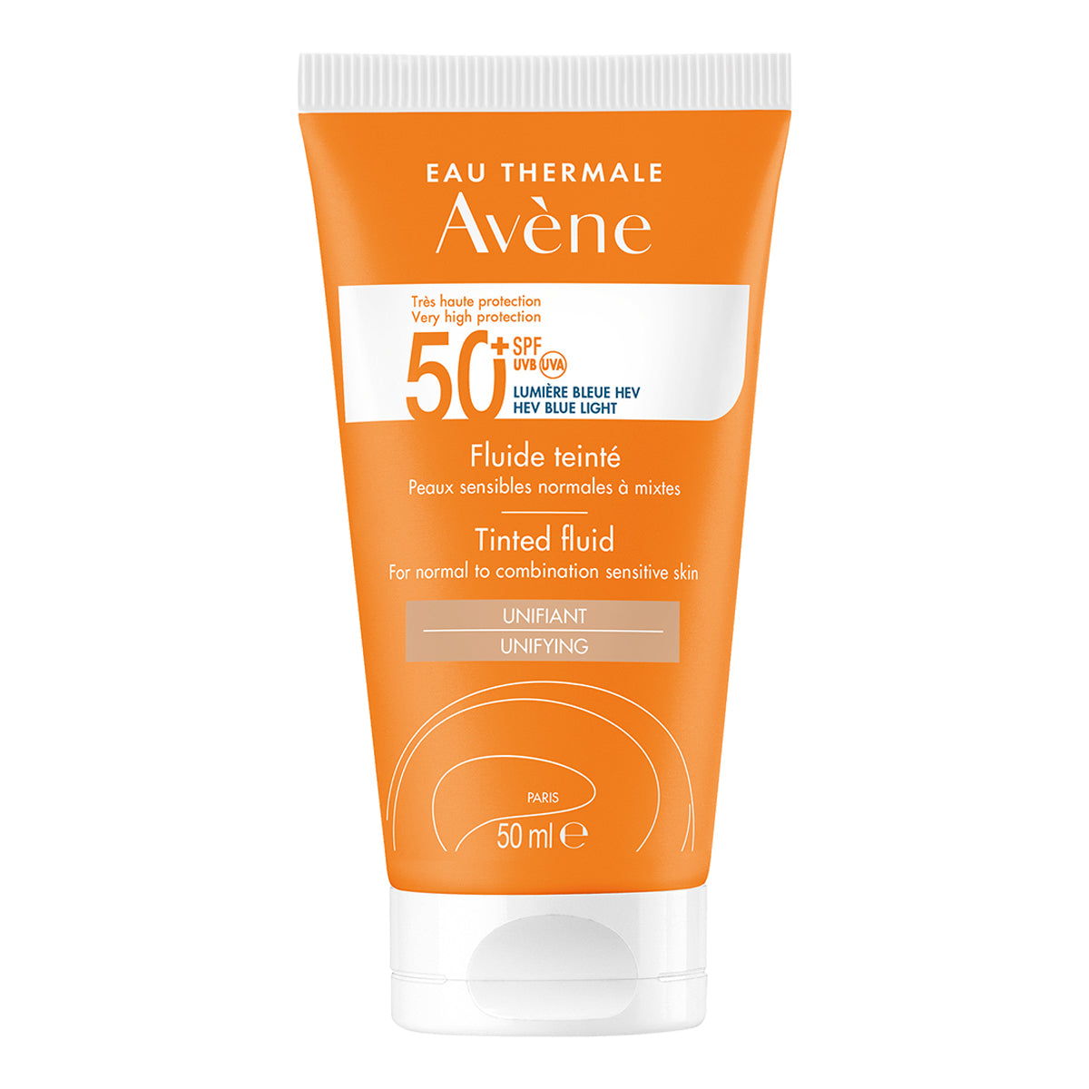 Avene Fluido Solar FPS 50+ con color, máxima protección solar con color que unifica el tono de la piel 50ml.