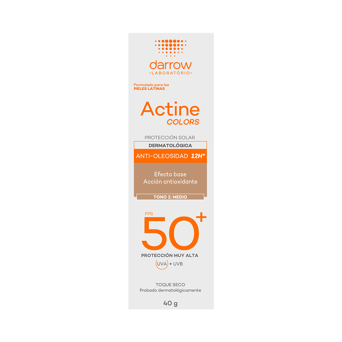 Darrow actine colors protector solar FPS50+ tono 2: medio 40g.