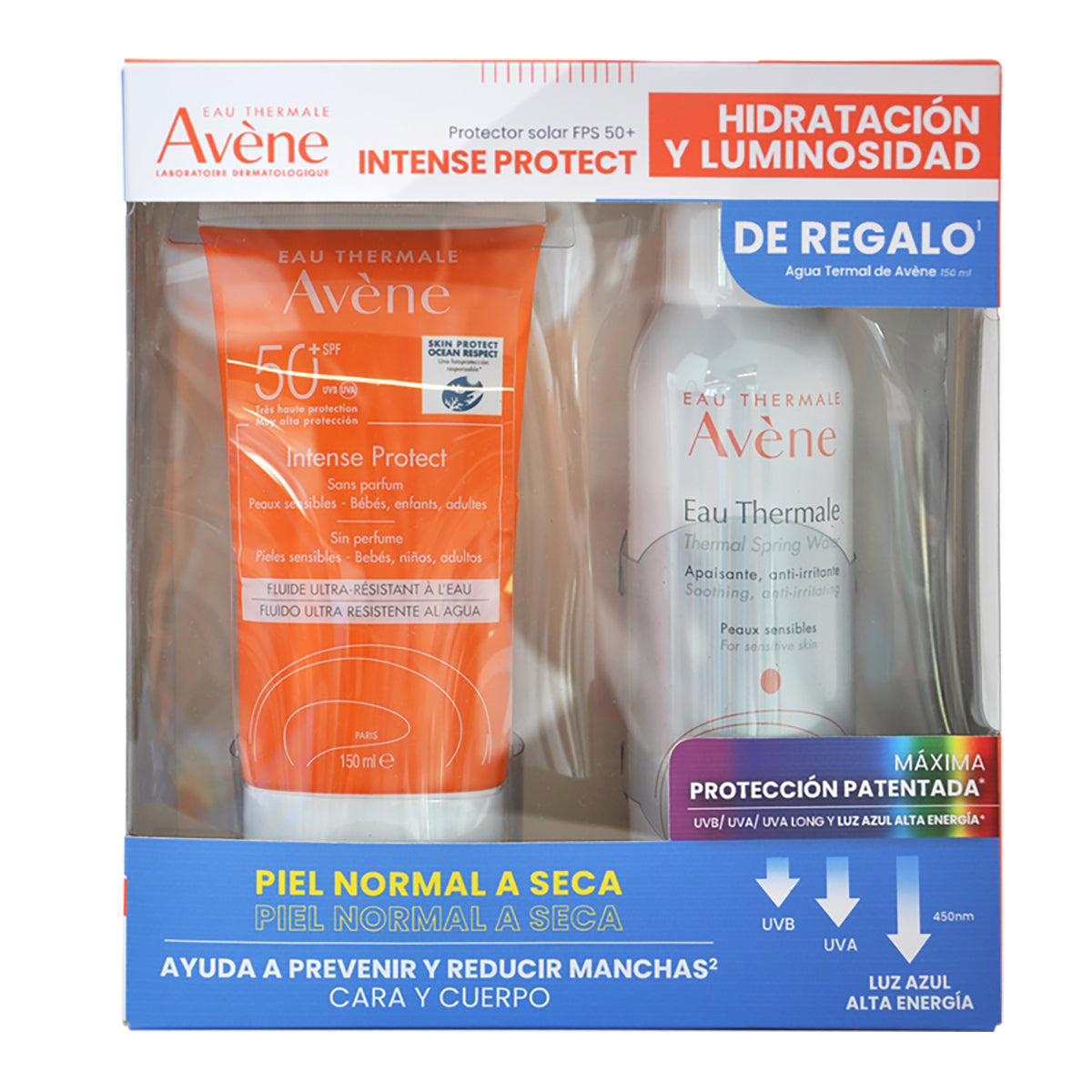 Avene Kit Intense protect 50+ 150ml + Agua termal spray 150ml.