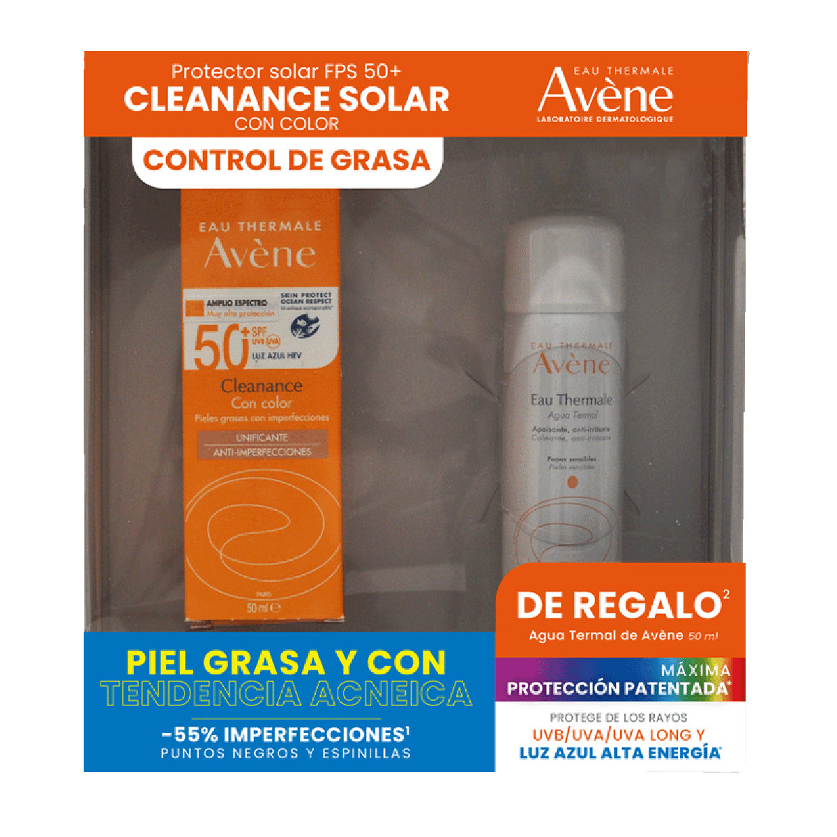 Avene Kit Cleanance solar C/C 50ml + Agua termal spray 50ml.