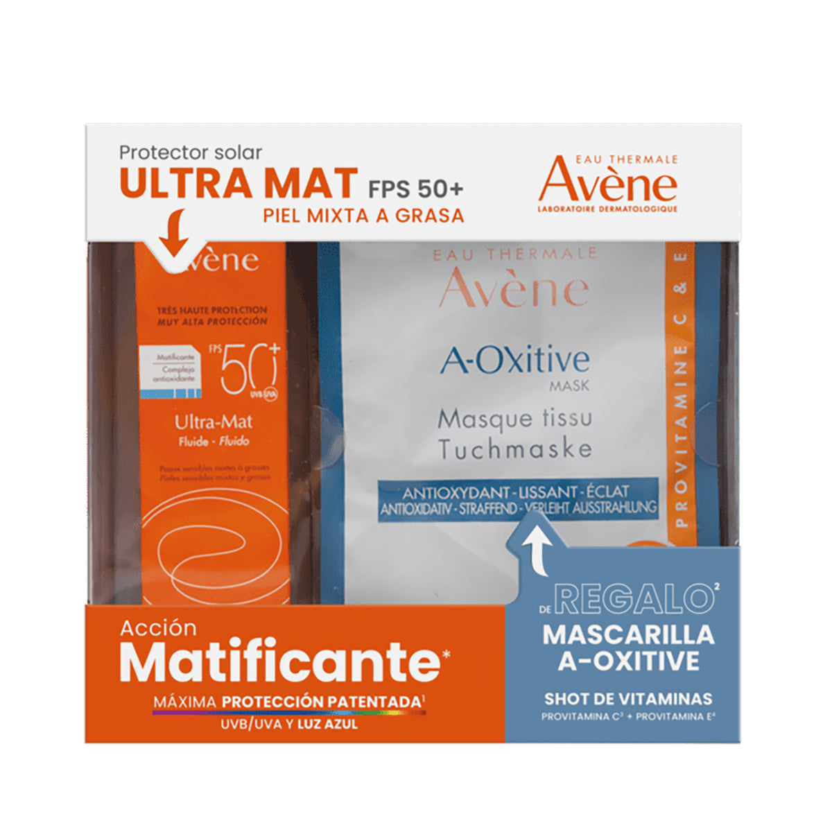 Avene Kit protector solar ultra mat 50ml + Mascarilla a-oxitive 18ml.