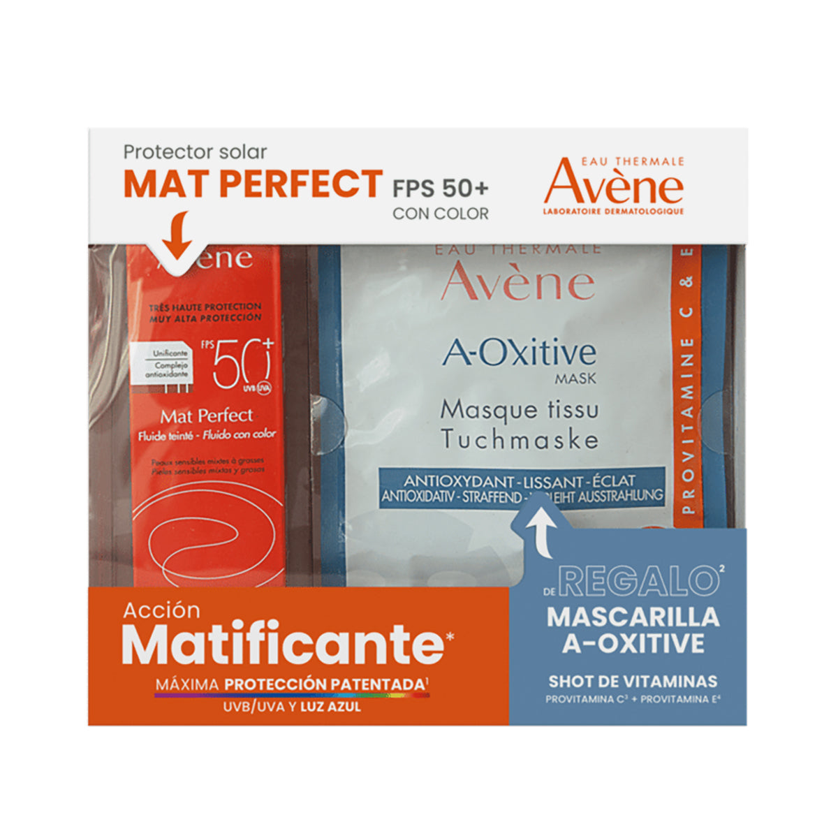 Avene Kit protector solar mat perfect 50ml + Mascarilla a-oxitive 18ml.