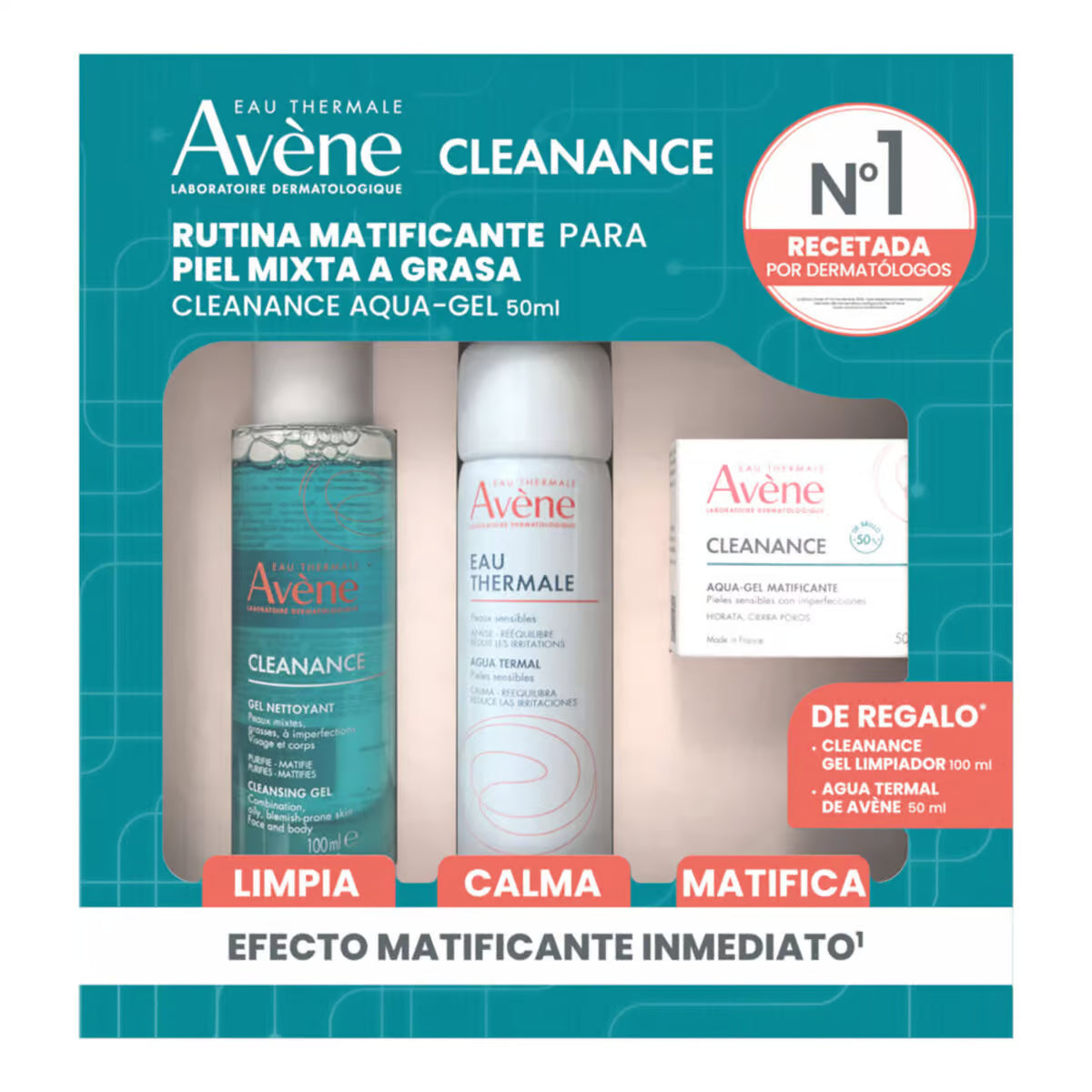 Avène Kit Cleanance Aqua Gel 50 ml + Gel Limpiador 100 ml + Agua Termal 50 ml