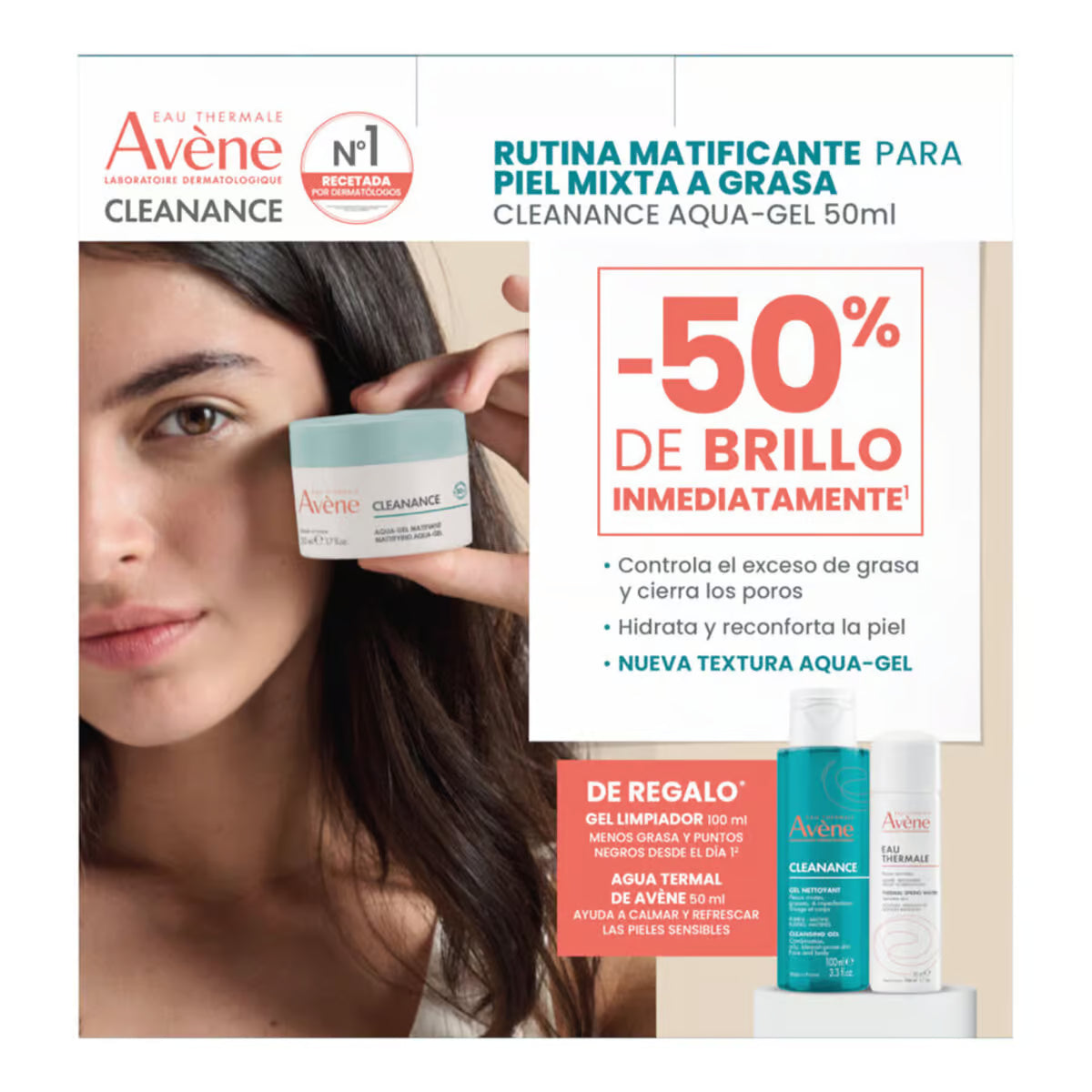 Avène Kit Cleanance Aqua Gel 50 ml + Gel Limpiador 100 ml + Agua Termal 50 ml