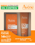 Avene Kit-Ultra Fluid Fps50+ Textura Invisible 50ml + Protector Solar Corporal En Leche Fps50+ 100ml
