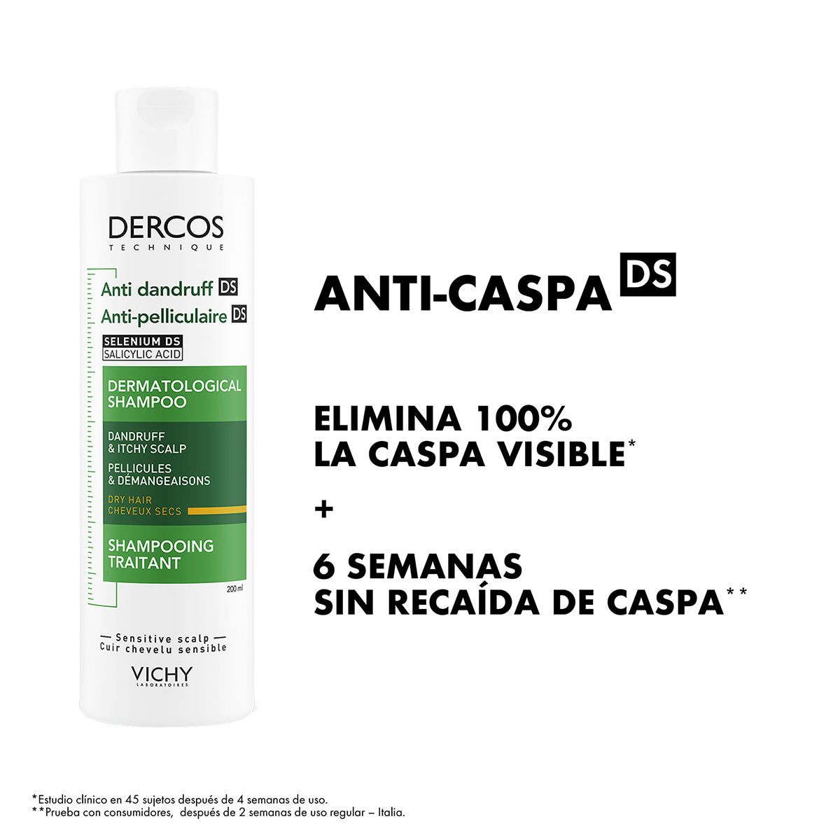 Vichy Dercos Shampoo Anti-Caspa Seca, 200ml.