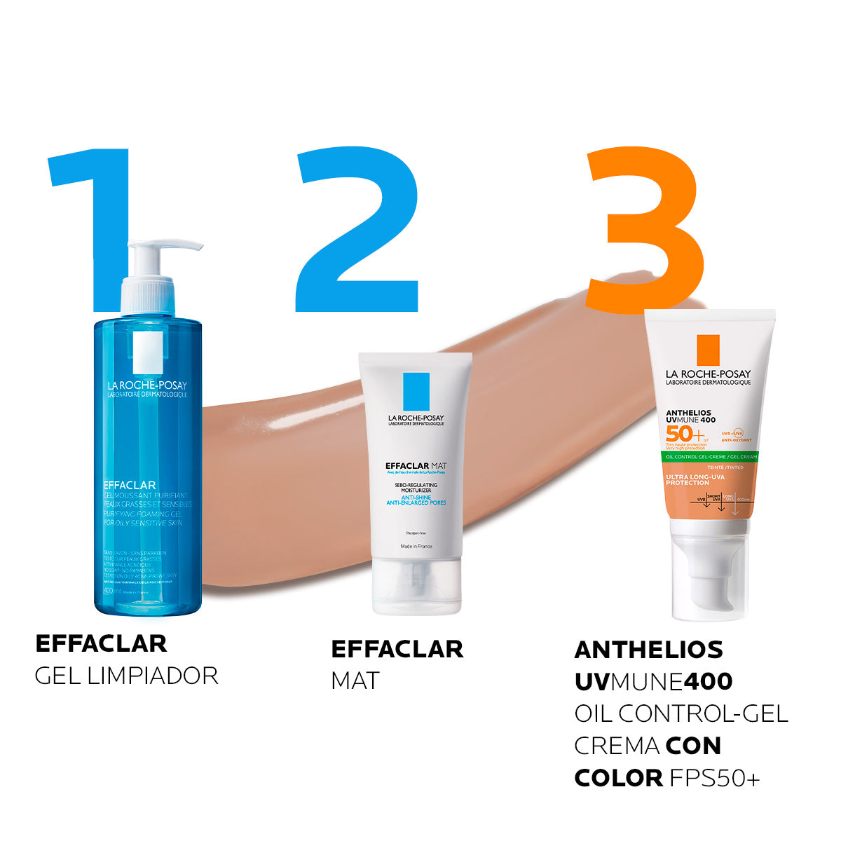 La Roche Posay Anthelios XL Gel-Crema Toque Seco Con Color FPS 50+, Protector solar para piel sensible y grasa, 50ml