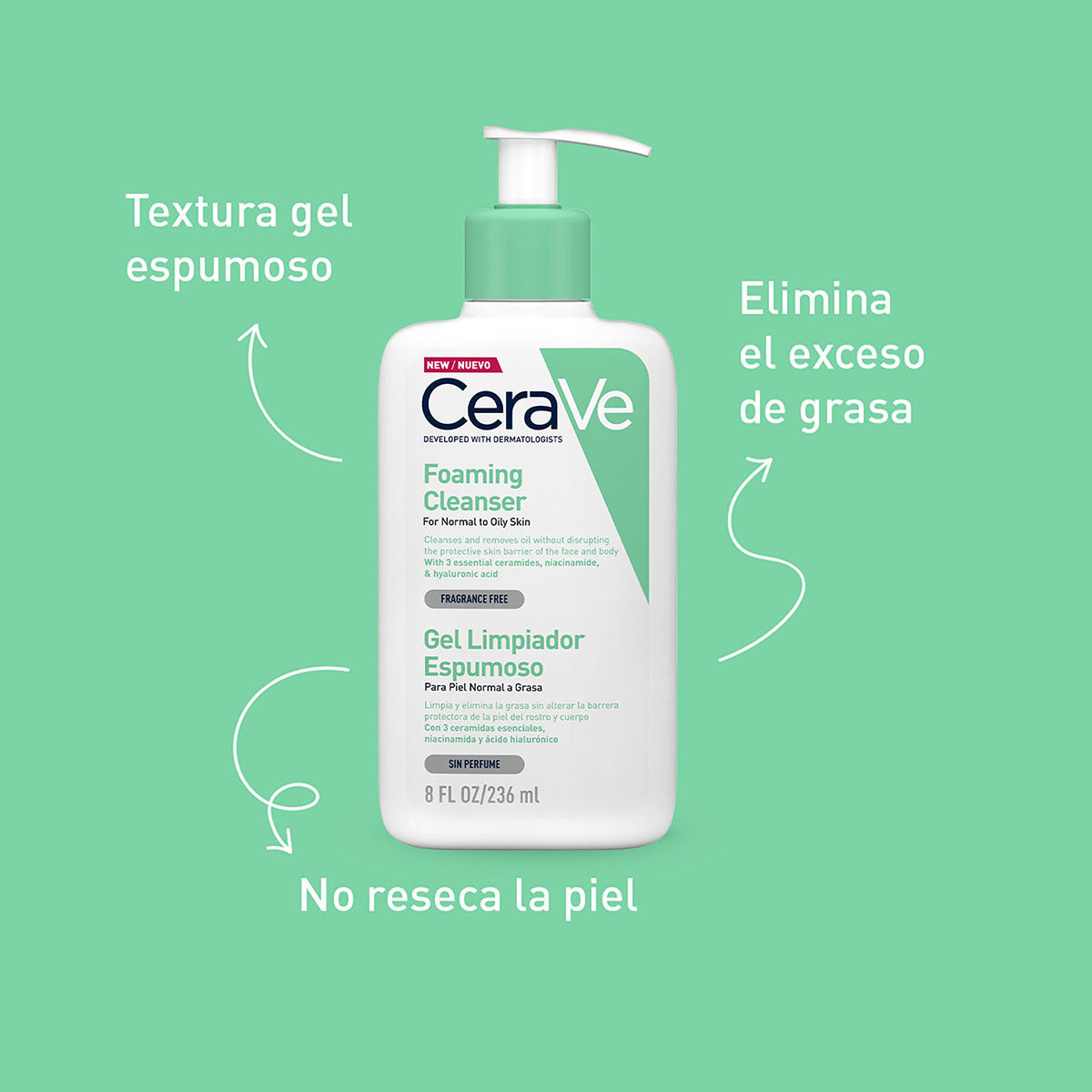 Cerave gel limpiador espumoso facial 236ml.