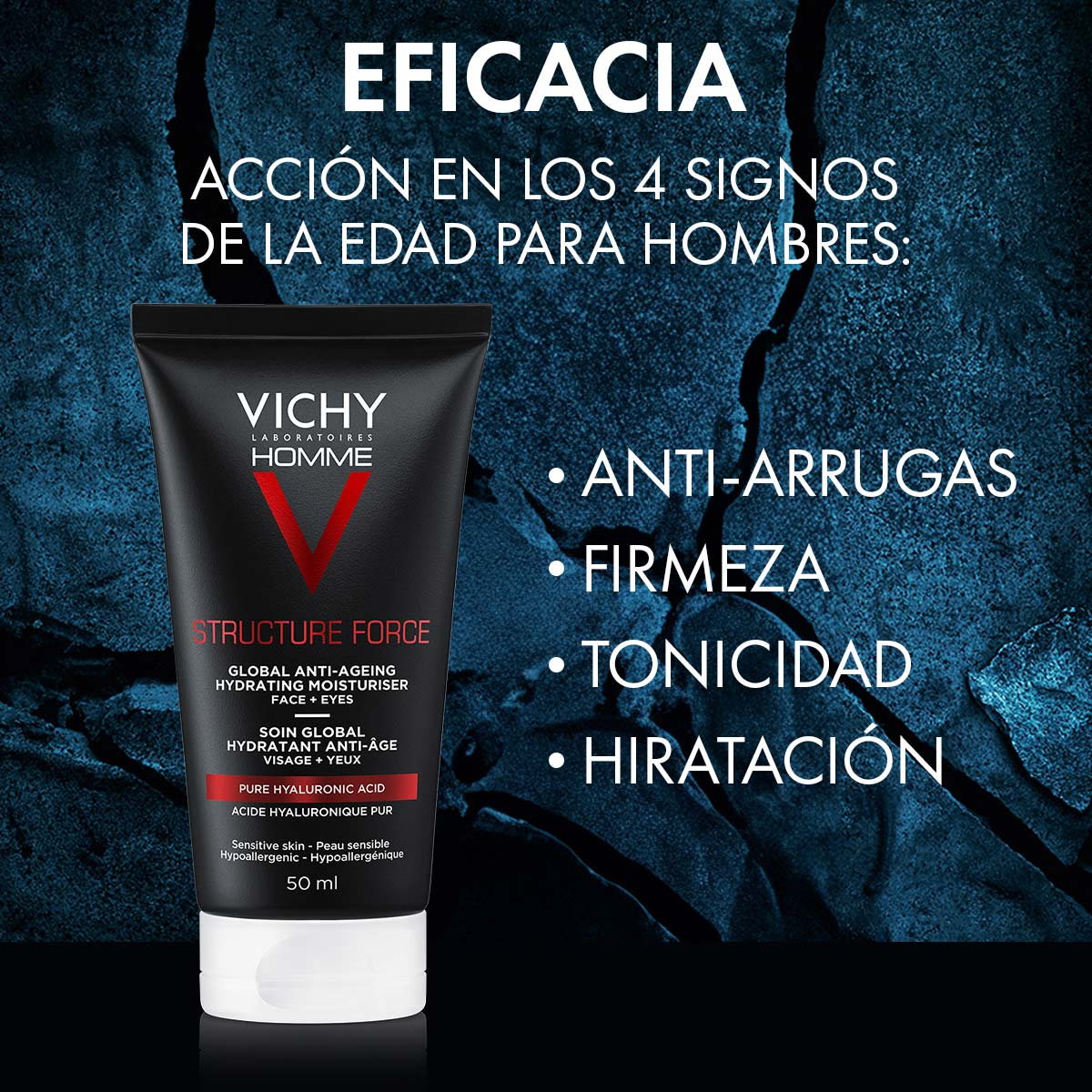 Vichy Homme Structure Force, Tratamiento hidratante para piel sensible 50ml.