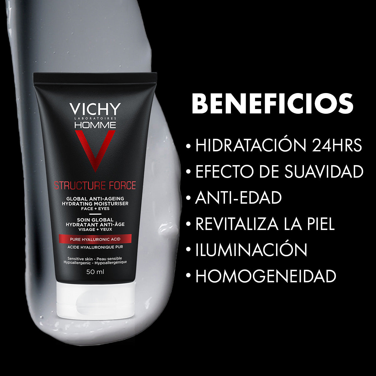Vichy Homme Structure Force, Tratamiento hidratante para piel sensible 50ml.